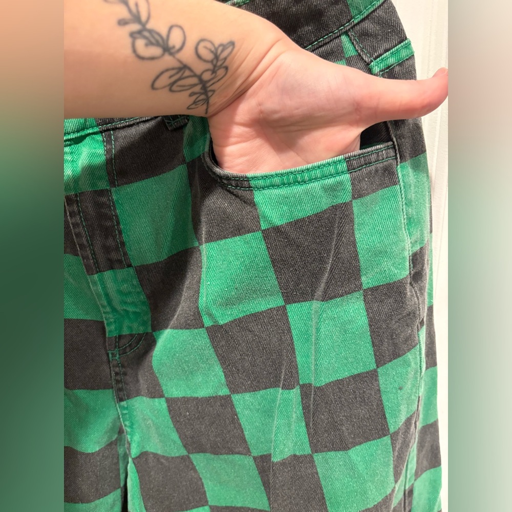 Bershka Green and Black Checker Jeans - Picture 5 of 10